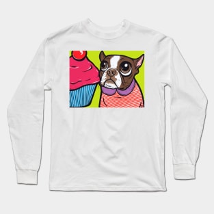 Brown Boston Terrier Cupcake Long Sleeve T-Shirt